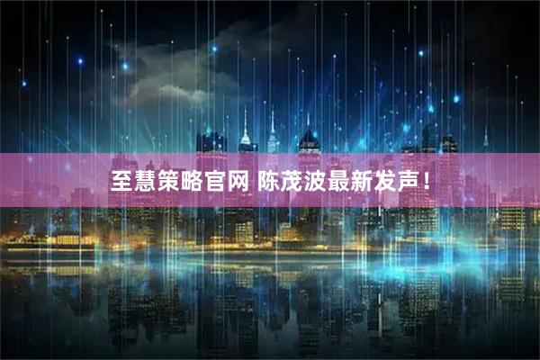 至慧策略官网 陈茂波最新发声！